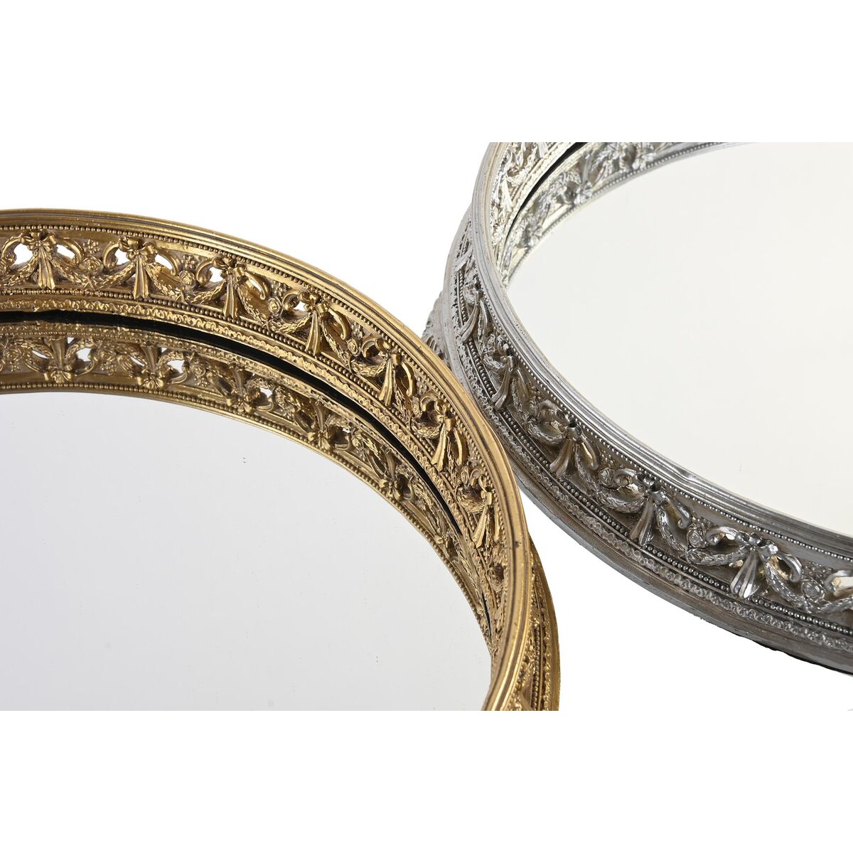 Vassoio per aperitivi DKD Home Decor 38,5 x 38,5 x 8 cm Specchio Argentato Dorato Resina Neoclassico (2 Unità) - Immagine 2