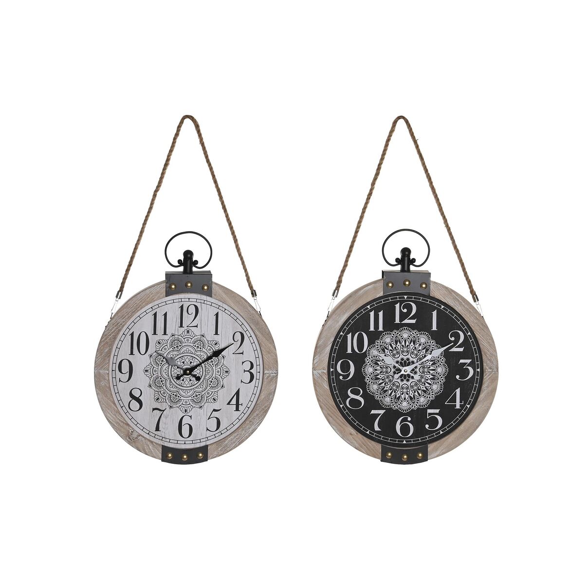 Orologio da Tavolo DKD Home Decor Bianco Nero Mandala (2 Unità)