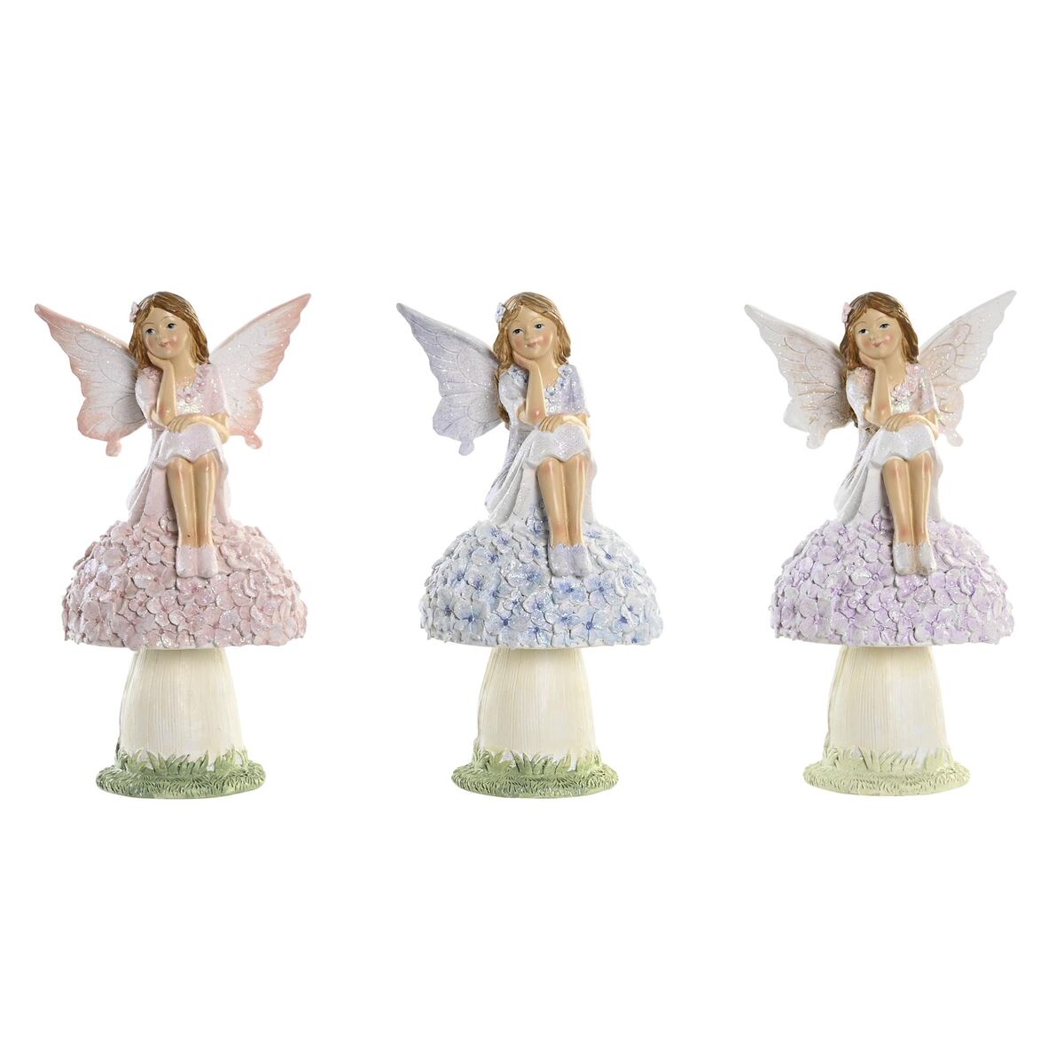 Statua Decorativa DKD Home Decor Azzurro Rosa Lilla Fata 9,5 x 8 x 17 cm (3 Pezzi)