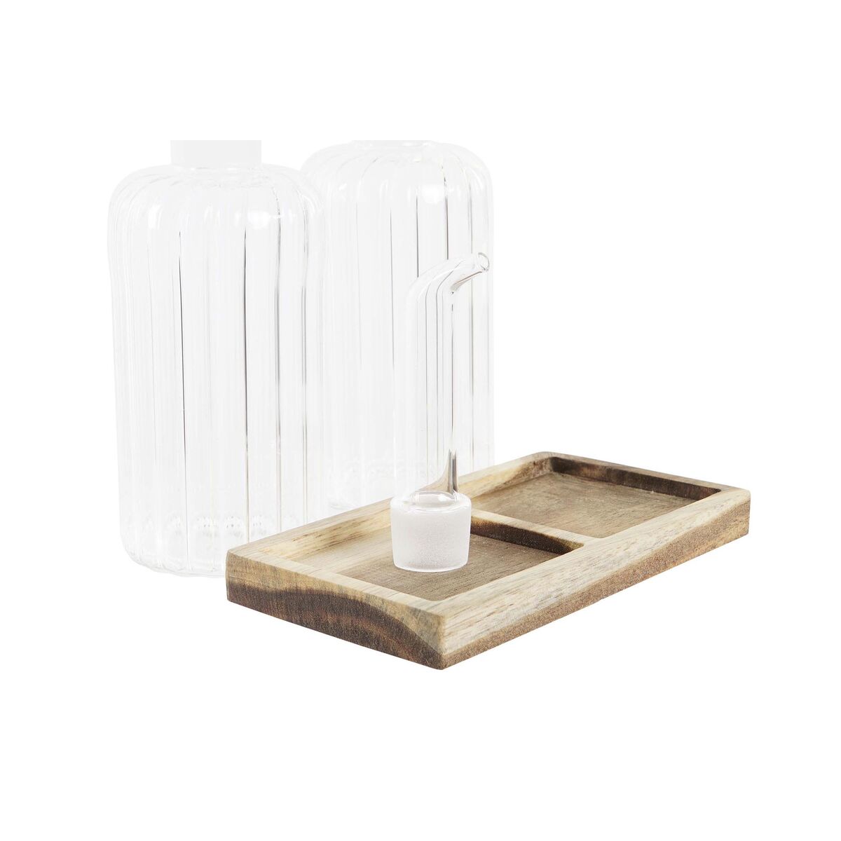 Set olio e aceto DKD Home Decor 250 ml 14 x 7,5 x 21 cm Naturale Trasparente Acacia Vetro Borosilicato - Immagine 3