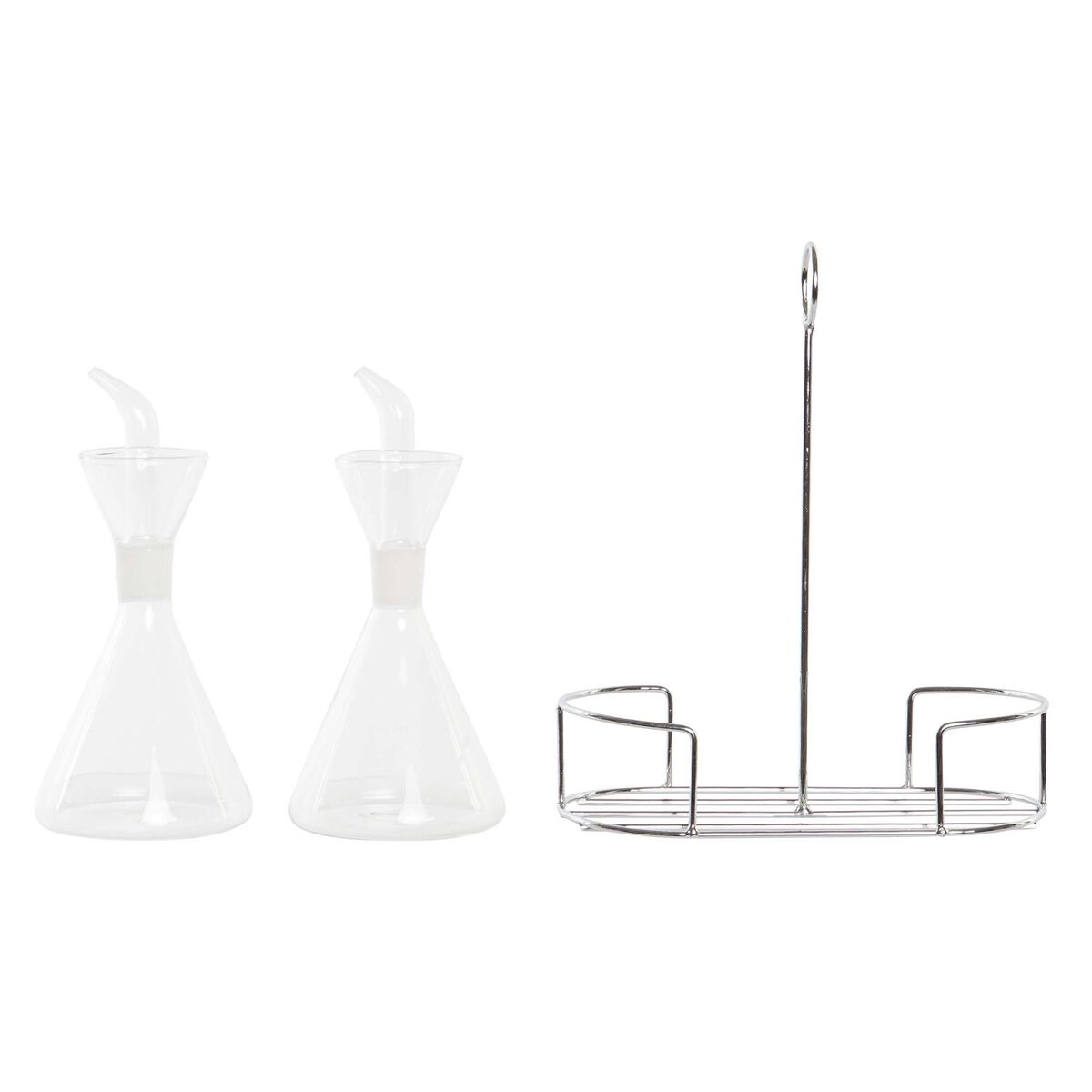 Set olio e aceto DKD Home Decor 200 ml 19,5 x 10 x 23,5 cm Metallo Trasparente 2 Unità Vetro Borosilicato - Immagine 4