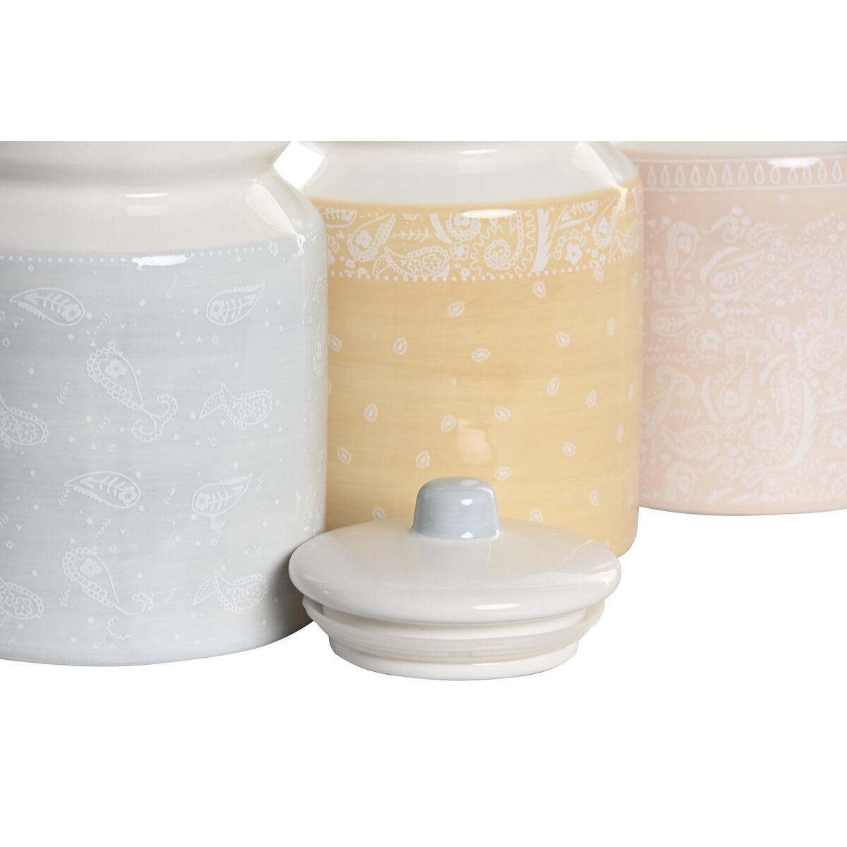 Barattolo DKD Home Decor 12 x 12 x 16 cm Azzurro Rosa Giallo Dolomite Shabby Chic (3 Unità) - Immagine 2