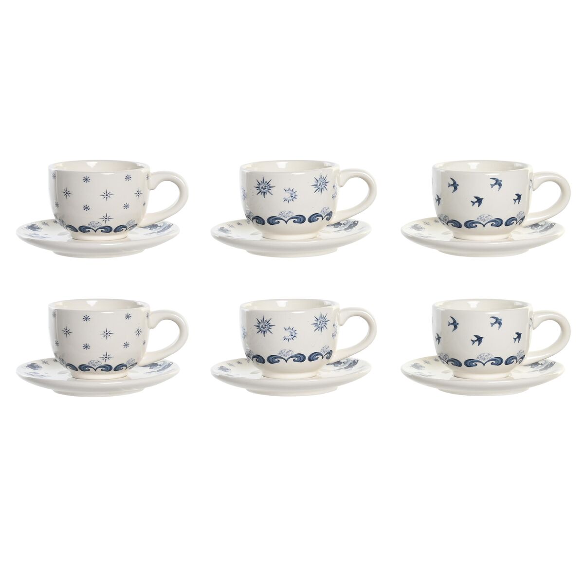 Set di Tazze e Piatti DKD Home Decor Azzurro Bianco Metallo Dolomite 180 ml 20 x 18 x 20 cm - Immagine 2