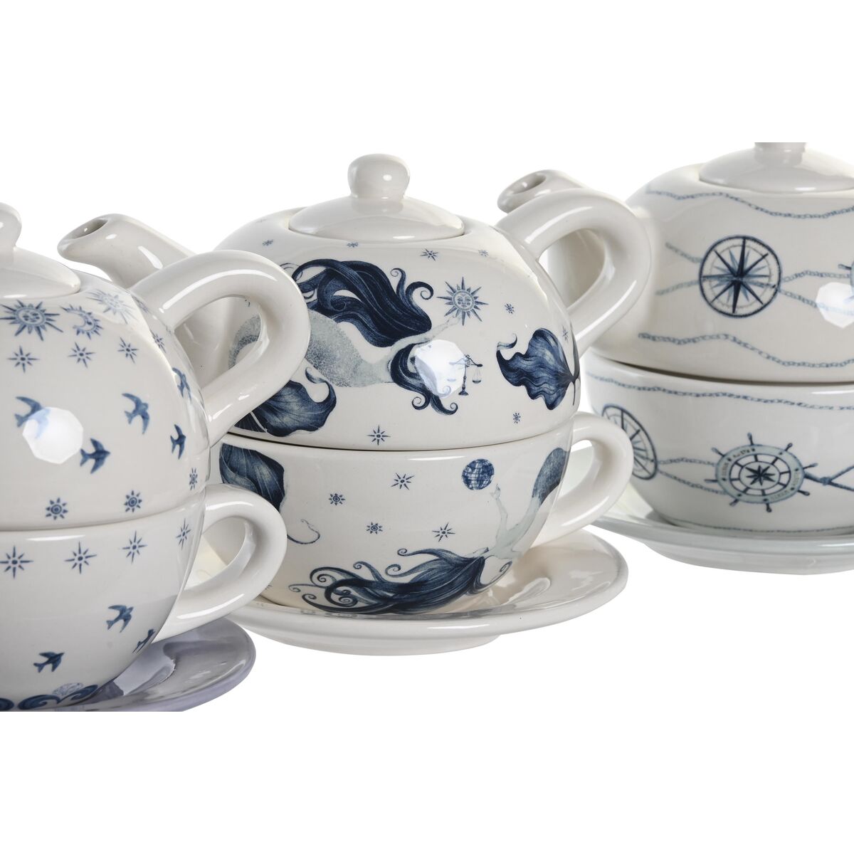 Set Teiera DKD Home Decor Azzurro Bianco 750 ml Dolomite (3 Unità) - Immagine 2