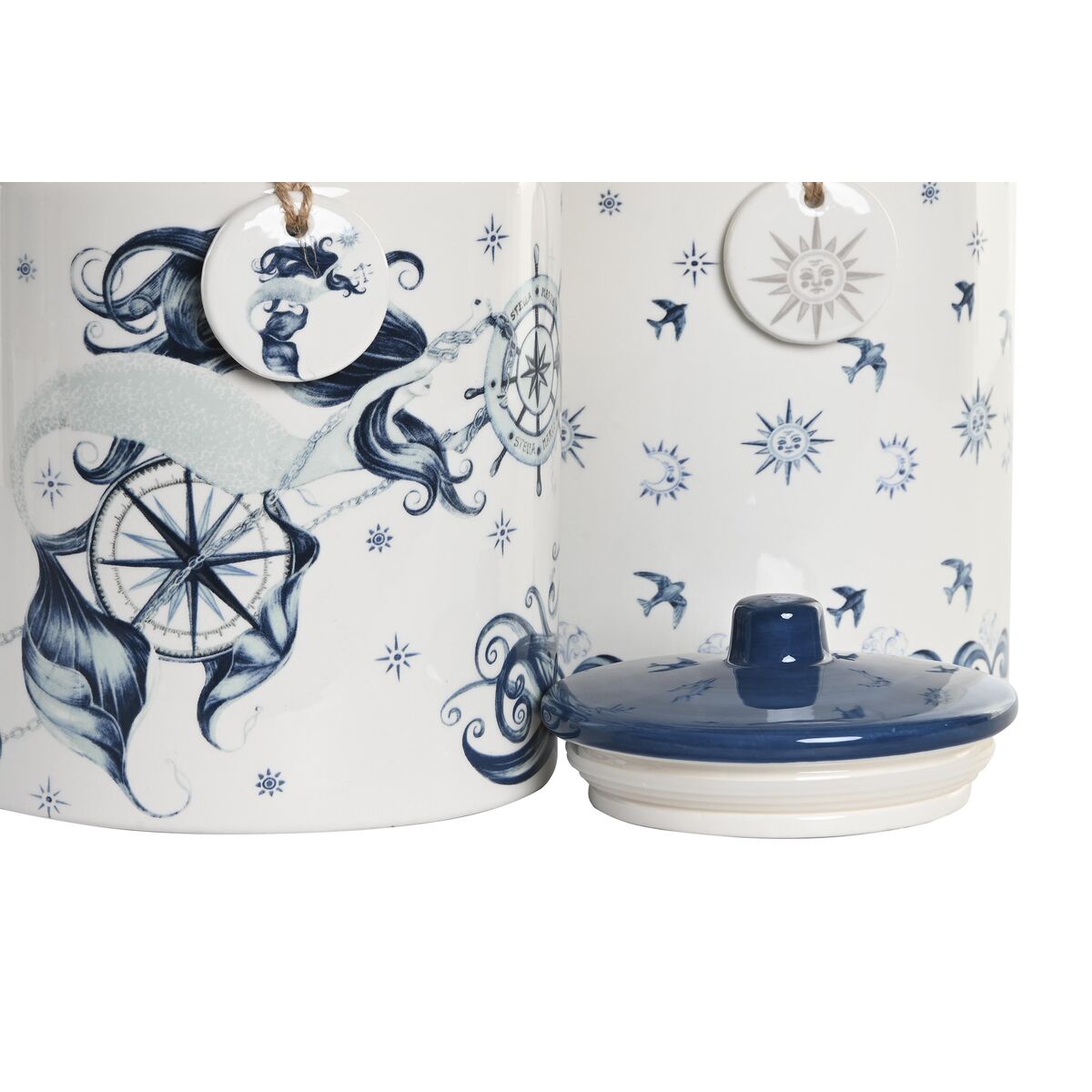 Barattolo DKD Home Decor Azzurro 15 x 15 x 21 cm Bianco Dolomite (2 Unità) - Immagine 2