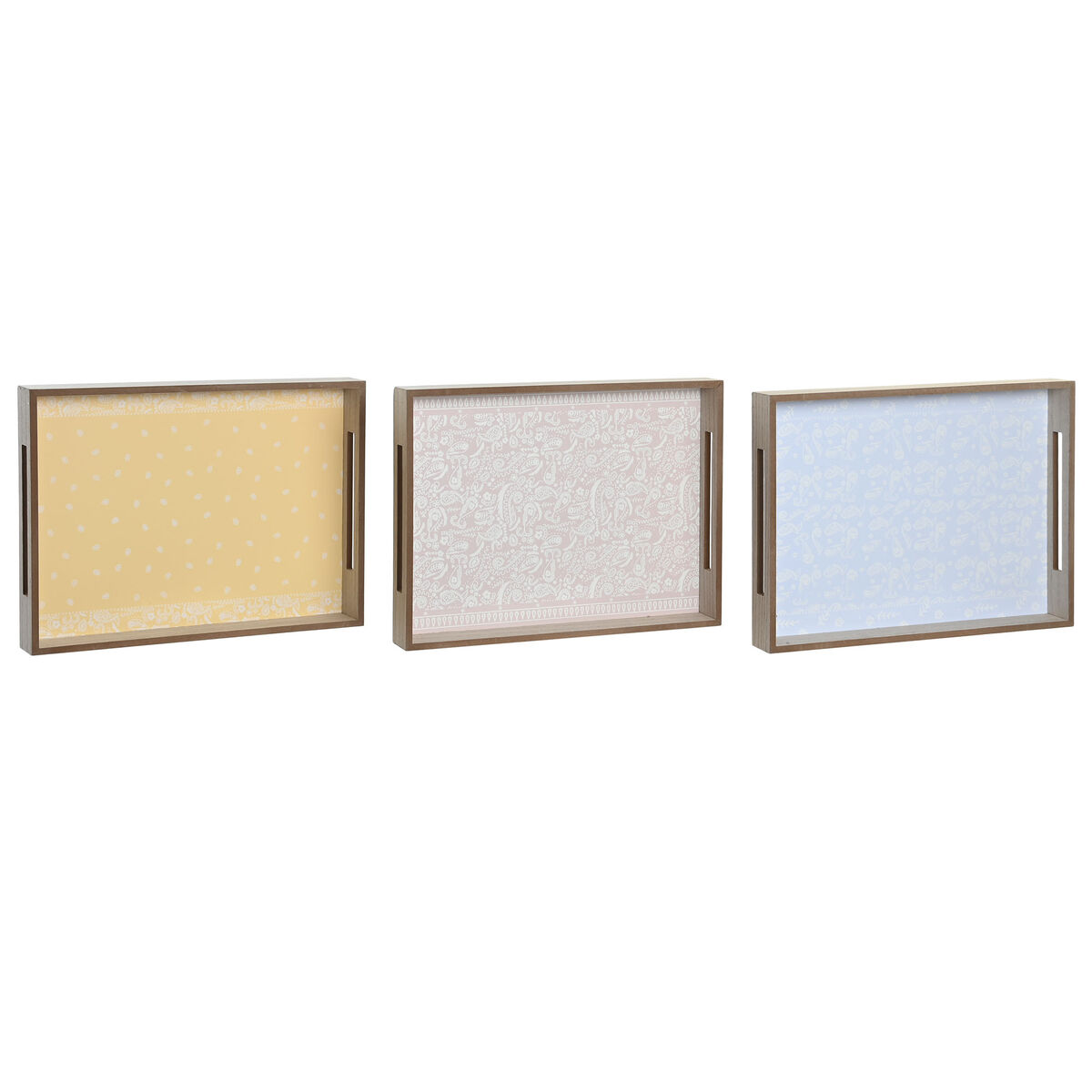 Vassoio per aperitivi DKD Home Decor Azzurro Rosa Giallo 3 Pezzi Legno MDF 40 x 30 x 5 cm Shabby Chic - Immagine 2