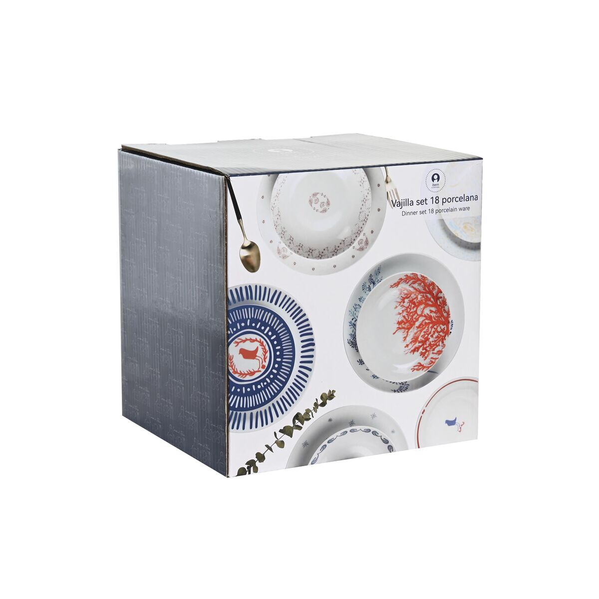 Set di Stoviglie DKD Home Decor Azzurro Bianco Rosso Porcellana Mediterraneo 18 Pezzi 27 x 27 x 3 cm - Immagine 4