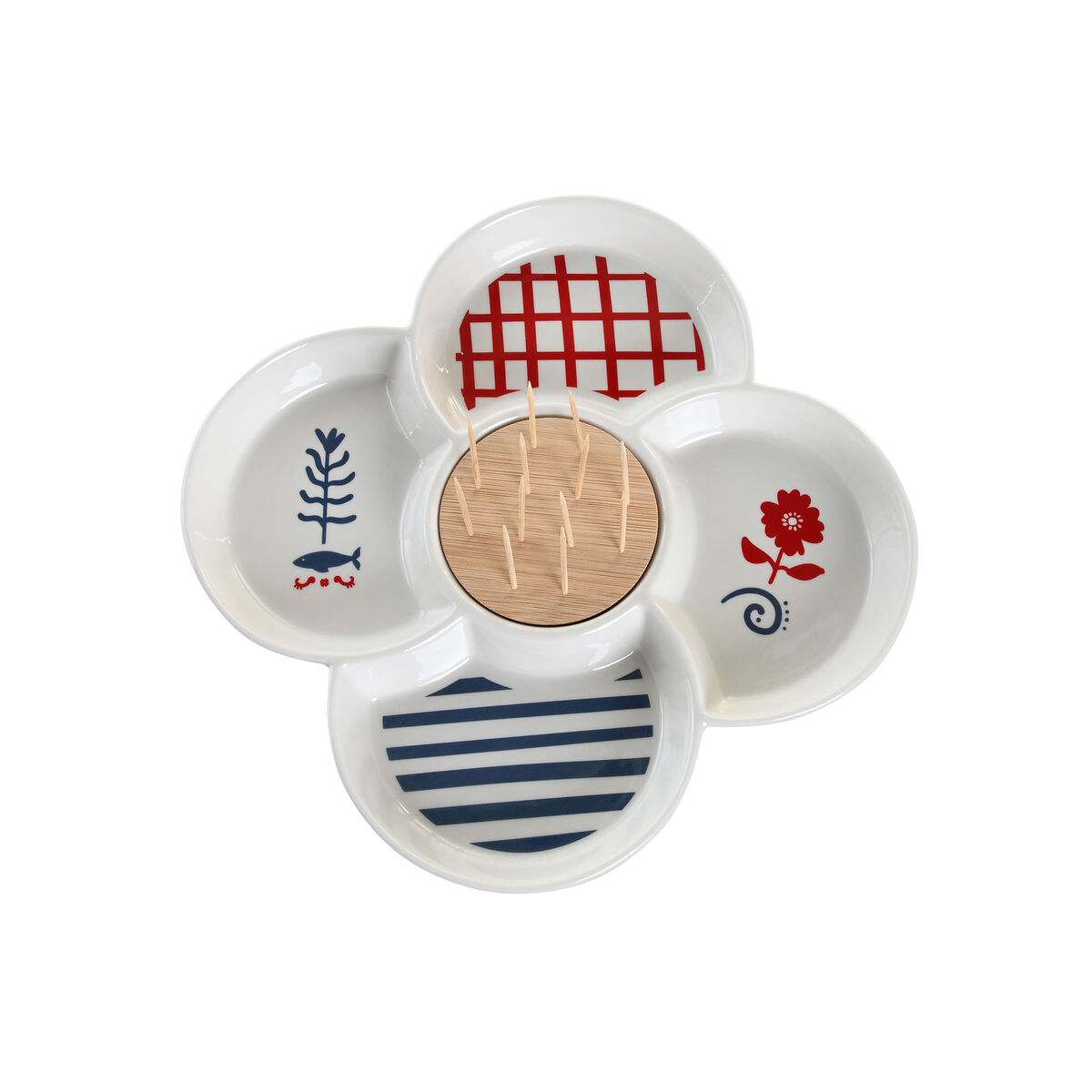 Set da Aperitivo DKD Home Decor Rosso Azzurro Bianco Gres 22 x 22 x 7 cm Mediterraneo Case - Immagine 3