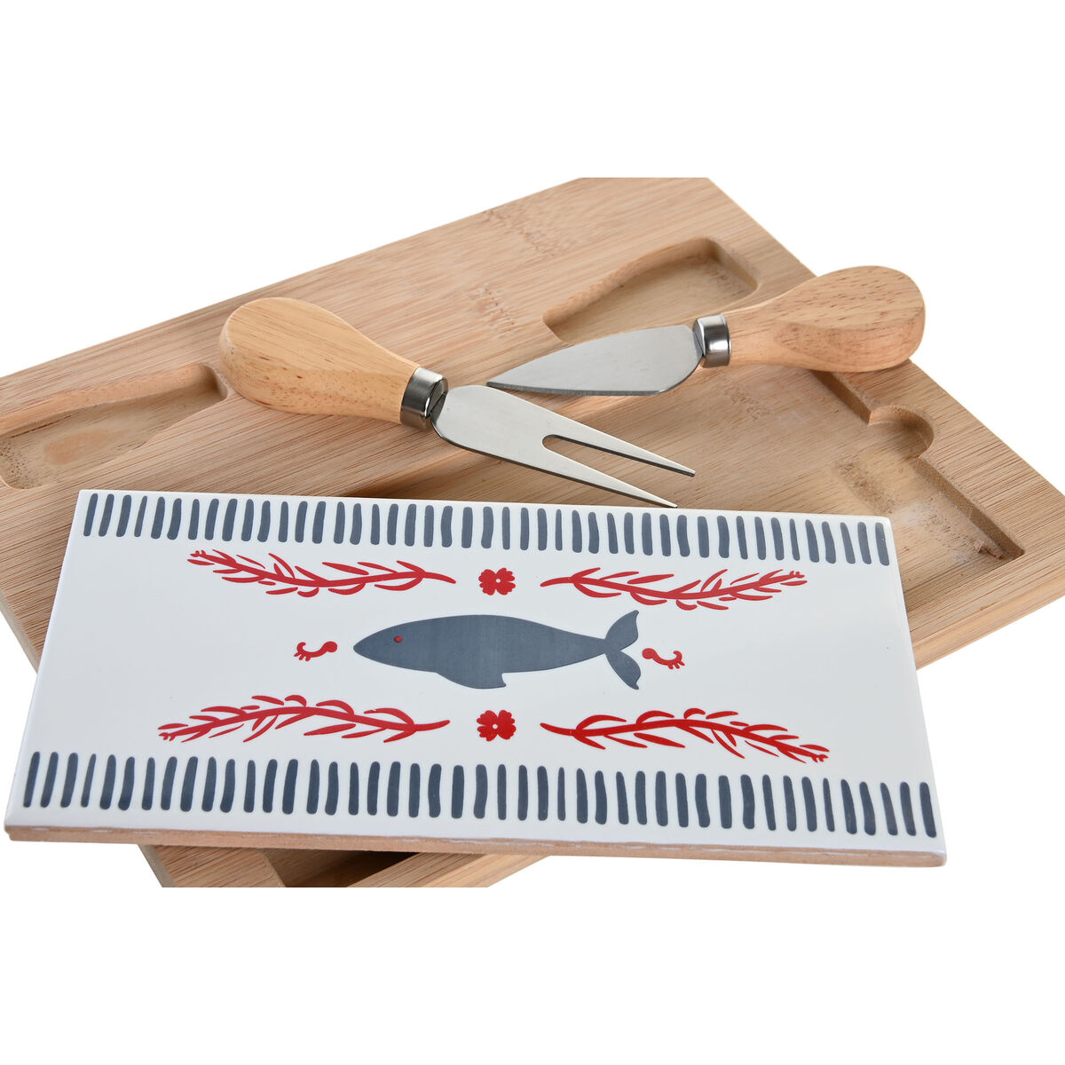 Set da Aperitivo DKD Home Decor 24,5 x 20 x 1,2 cm Rosso Azzurro Gres Mediterraneo Case - Immagine 2