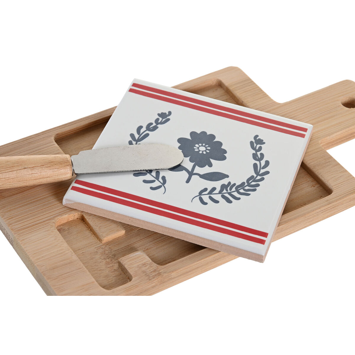 Set da Aperitivo DKD Home Decor 21,5 x 11,8 x 1,5 cm Naturale Rosso Azzurro Bianco Gres Mediterraneo Case - Immagine 2