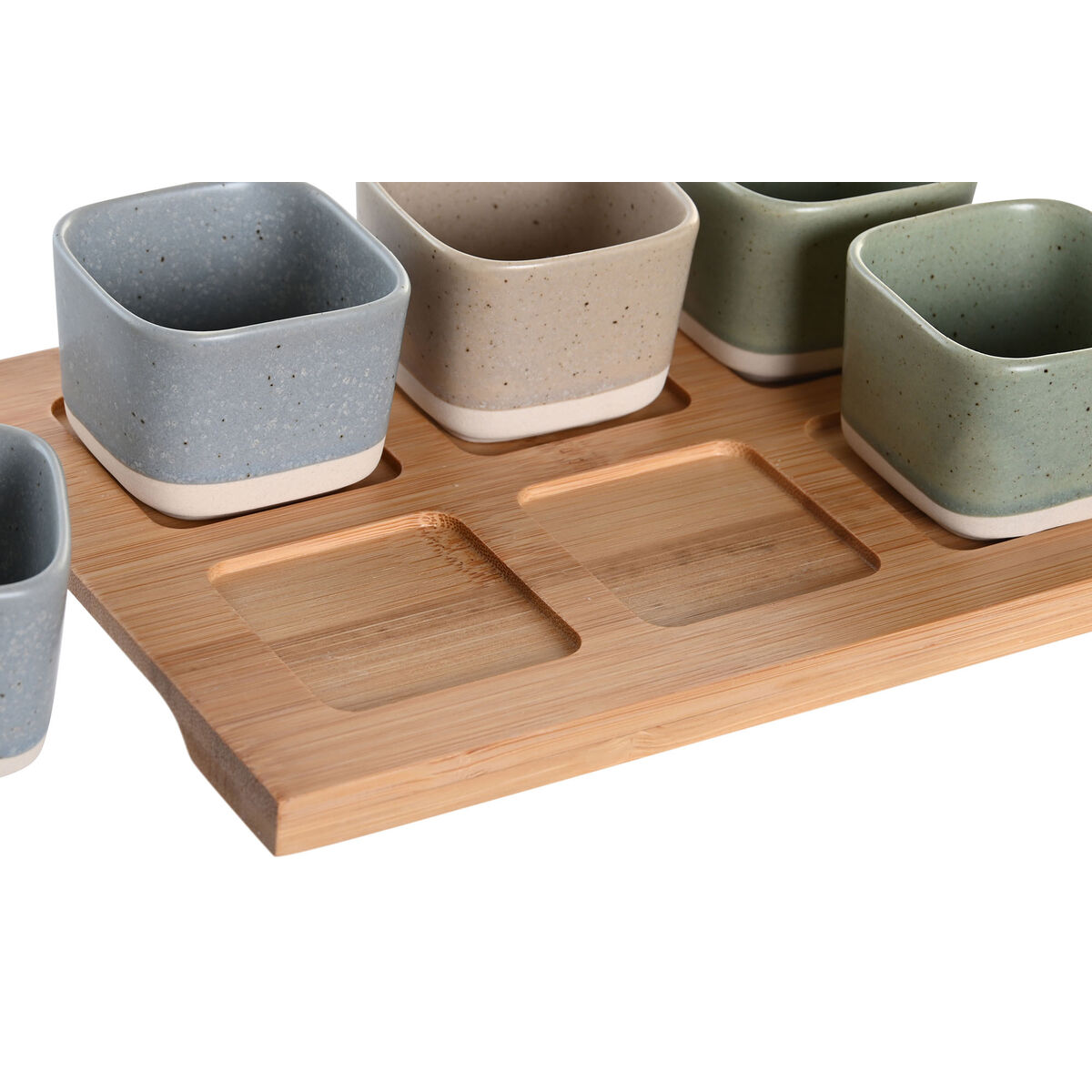 Set da Aperitivo DKD Home Decor 21,6 x 15 x 1,5 cm Porcellana Multicolore Bambù Scandinavo - Immagine 3