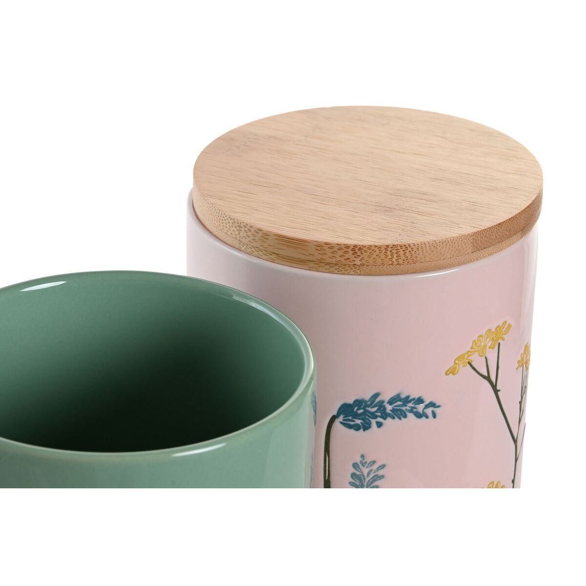 Barattolo DKD Home Decor 11,5 x 11,5 x 17,5 cm Floreale Rosa Verde Bambù Gres Shabby Chic (2 Unità) - Immagine 2