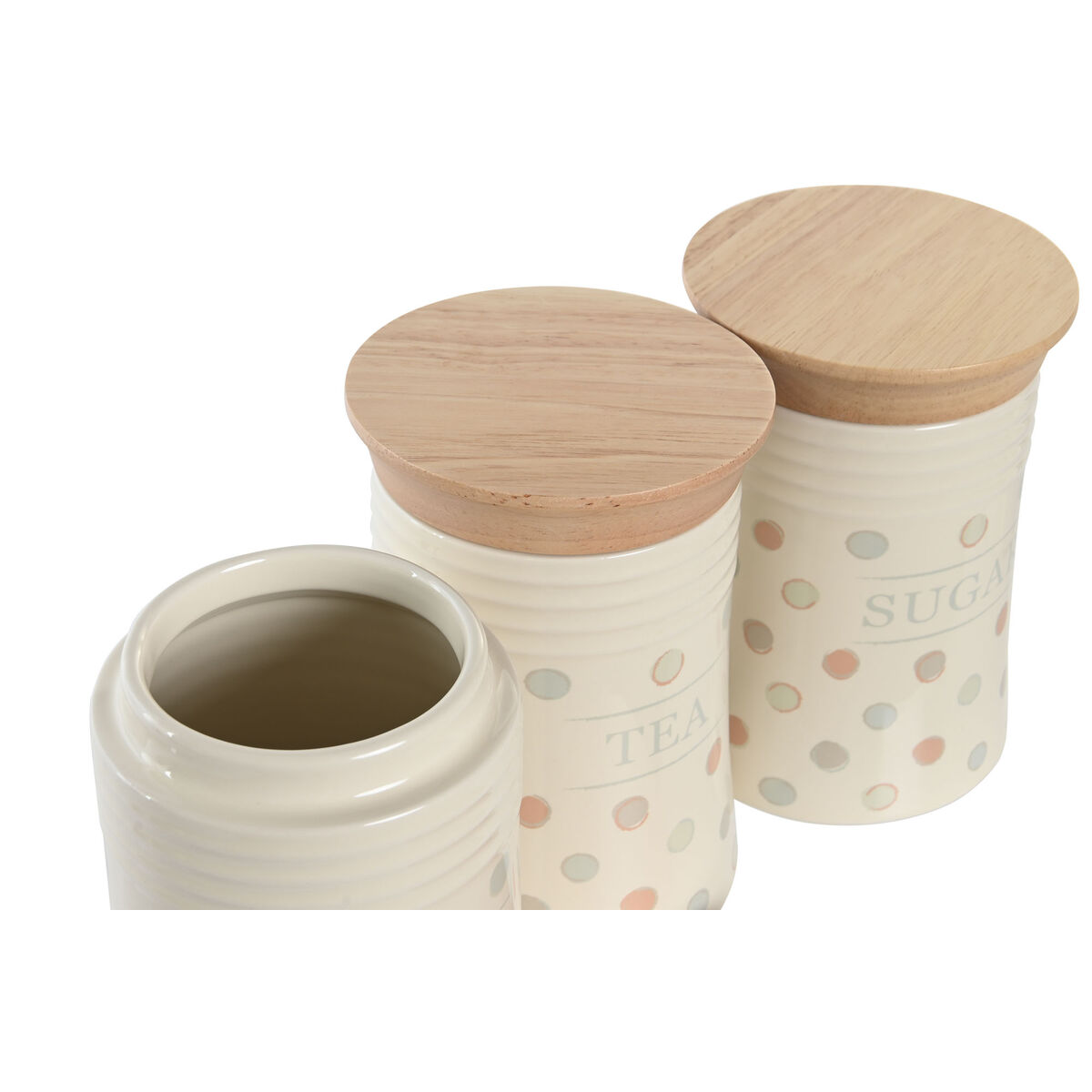Barattolo DKD Home Decor Beige Bambù Gres A pois 10 x 10 x 16 cm (3 Unità) - Immagine 2