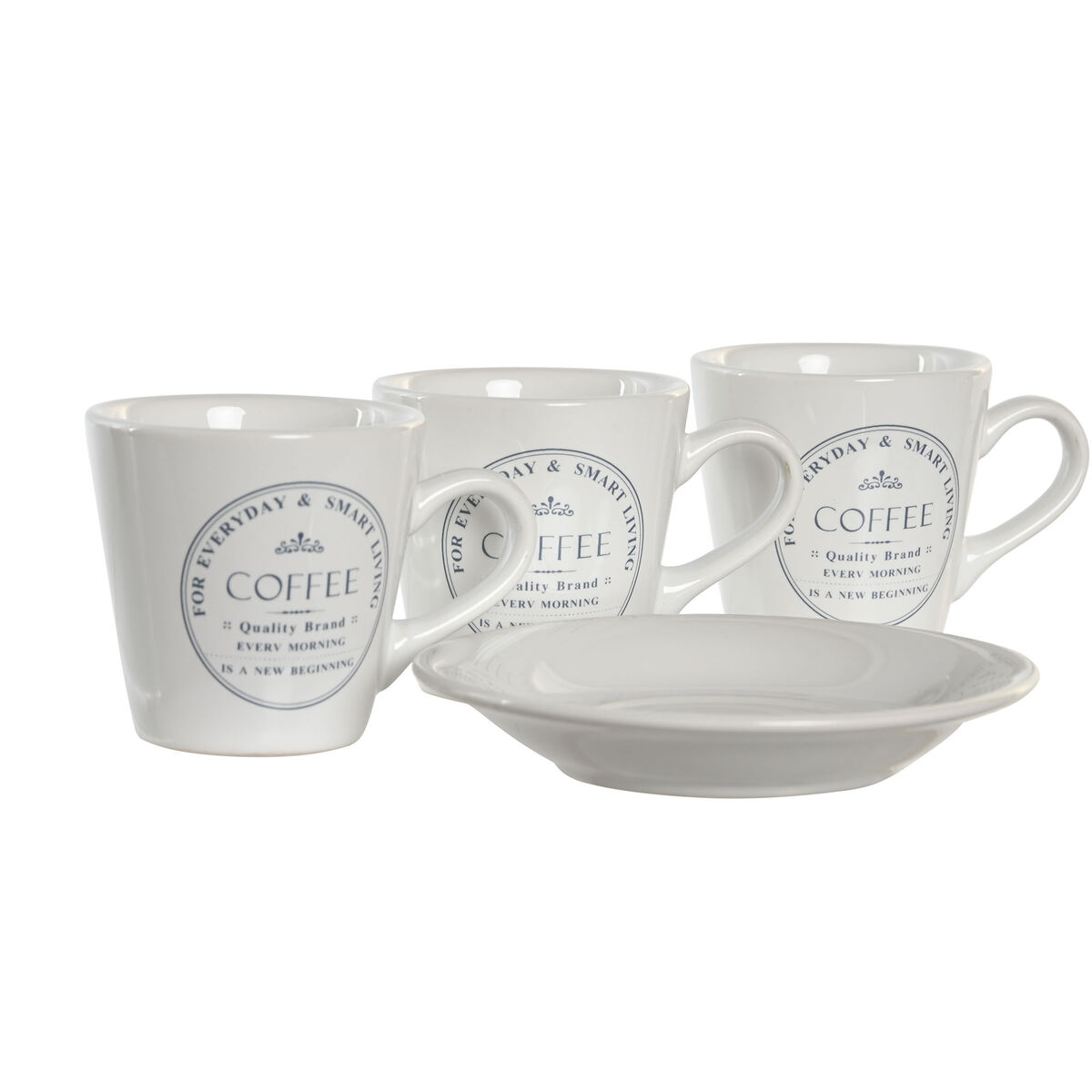Set di Tazze e Piatti DKD Home Decor Bianco Metallo Gres 90 ml 8 x 6 x 6 cm 11 x 11 x 2 cm - Immagine 2