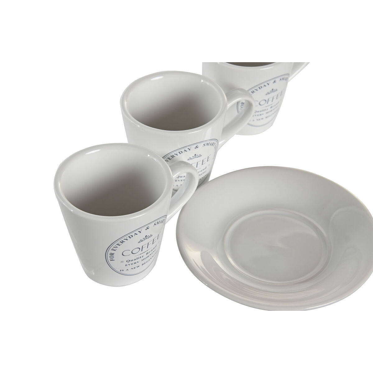 Set di Tazze e Piatti DKD Home Decor Bianco Metallo Gres 90 ml 8 x 6 x 6 cm 11 x 11 x 2 cm - Immagine 3