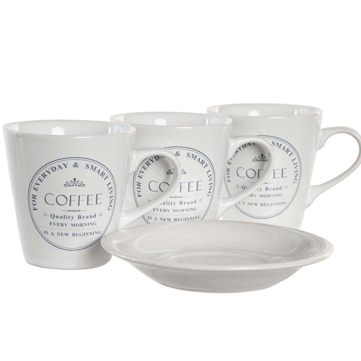 Set di Tazze e Piatti DKD Home Decor Bianco Metallo Gres 180 ml 12 x 12 x 2 cm - Immagine 2