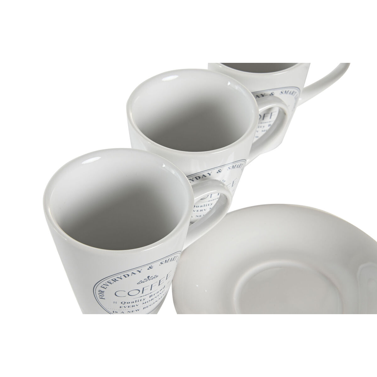 Set di Tazze e Piatti DKD Home Decor Bianco Metallo Gres 180 ml 12 x 12 x 2 cm - Immagine 3