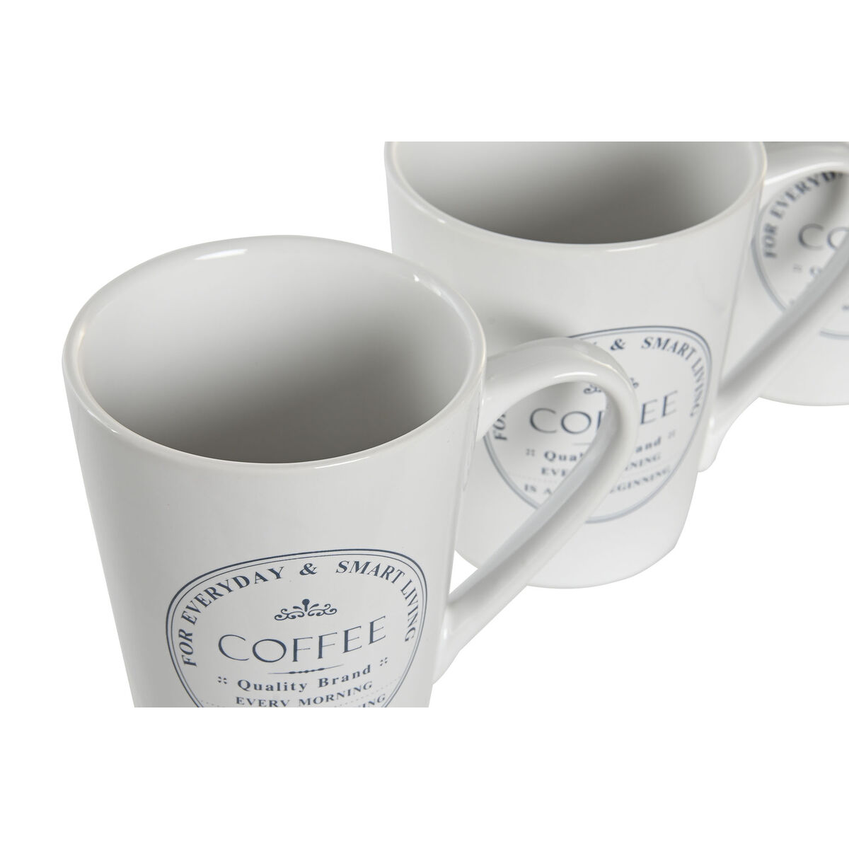 Set di Tazze e Piatti DKD Home Decor Bianco Metallo Gres 300 ml 14 x 14 x 31 cm 12,5 x 9,5 x 10,5 cm (5 Pezzi) - Immagine 3