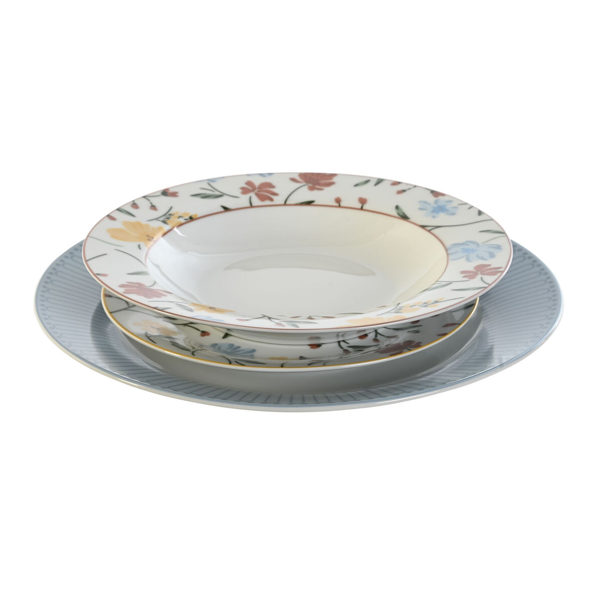 Servizio di Piatti DKD Home Decor Azzurro Bianco Porcellana Floreale 27 x 27 x 3 cm 18 Pezzi - Immagine 2