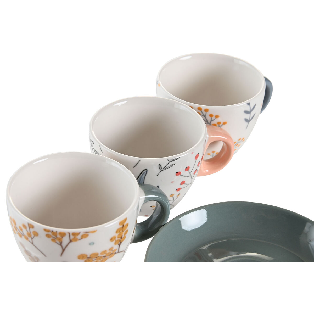 Set di Tazze e Piatti DKD Home Decor Azzurro Grigio Multicolore Rosa chiaro Porcellana 90 ml 11 x 11 x 2 cm (3 Unità) - Immagine 2