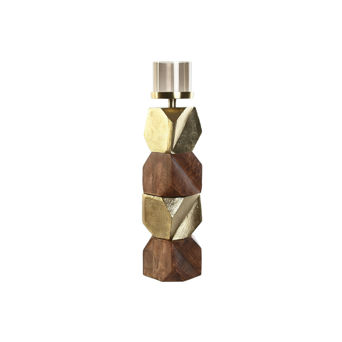 Portacandele DKD Home Decor Marrone Dorato Alluminio Cristallo Legno di mango 10 x 10 x 51,5 cm