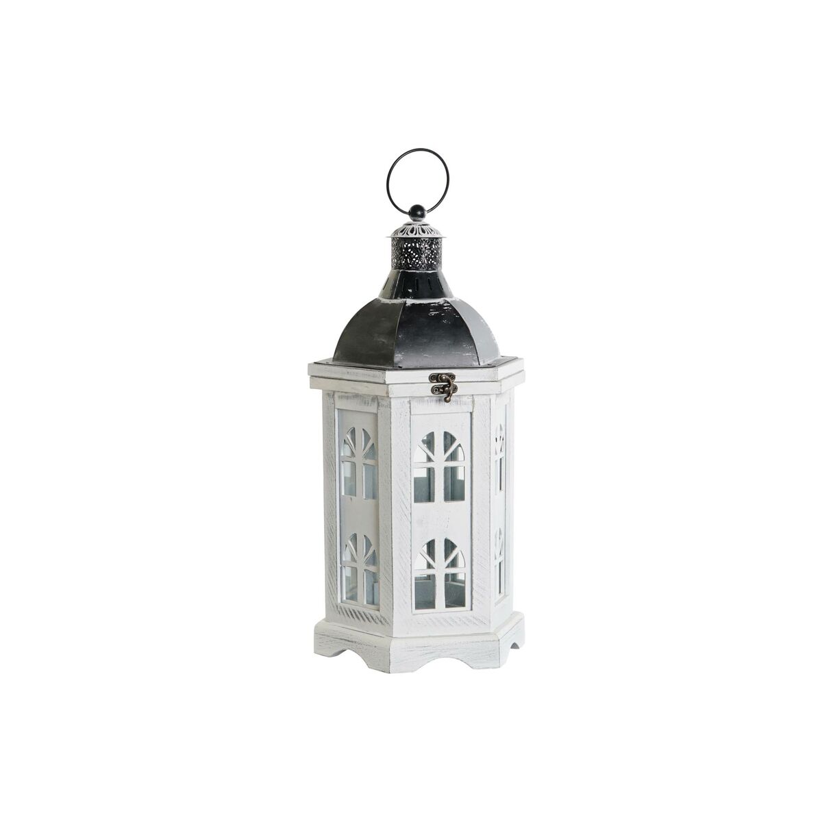 Lanterna DKD Home Decor Finitura invecchiata Bianco Grigio scuro Legno Cristallo 19 x 17 x 39 cm