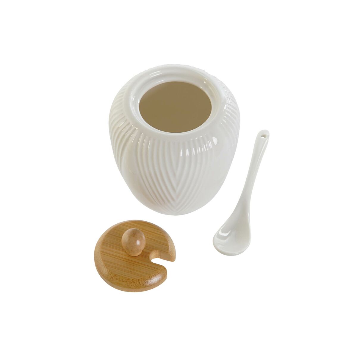 Portazucchero DKD Home Decor Bianco Naturale Bambù Porcellana 31 x 9 x 7 cm 4 Pezzi - Immagine 3