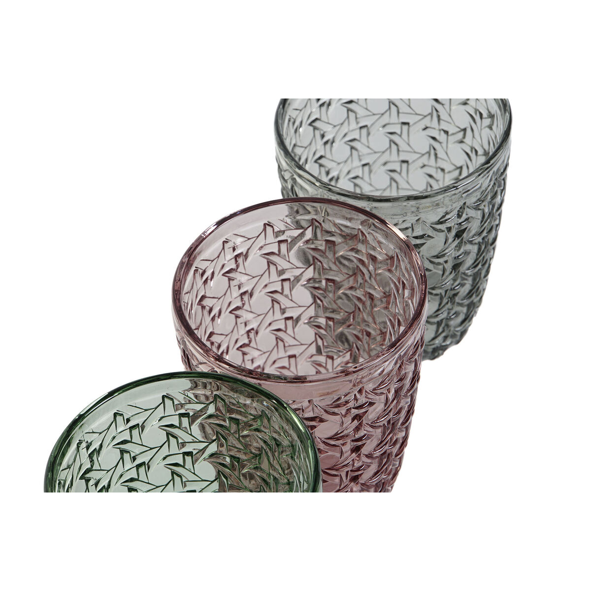 Set di Bicchieri DKD Home Decor Verde Grigio Rosa Cristallo Con rilievo 240 ml (6 Unità) - Immagine 3
