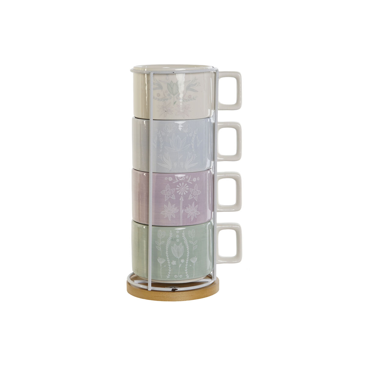 Set di Tazze da Caffè DKD Home Decor Verde Blu cielo Lilla Metallo Bambù Dolomite 260 ml - Immagine 4