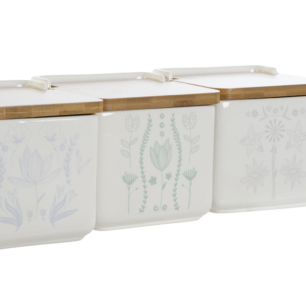 Portasale con Coperchio DKD Home Decor Azzurro Bianco Verde Lilla Bambù Scandi 750 ml 14 x 12,5 x 12 cm (3 Unità) - Immagine 2