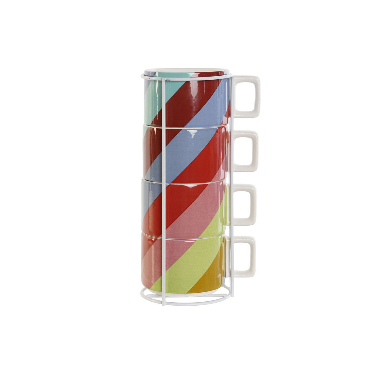 Set di Tazze da Caffè DKD Home Decor Bianco Multicolore Marrone Chiaro Metallo Bambù Dolomite 260 ml - Immagine 4