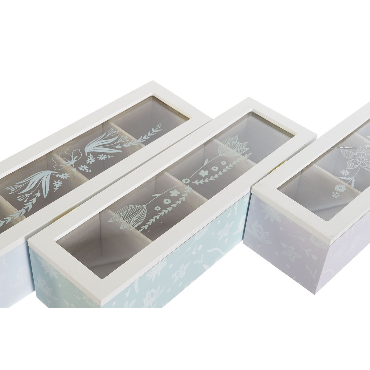 Scatola per Infusioni DKD Home Decor Azzurro Verde Lilla Cristallo Legno MDF (3 Unità) - Immagine 2
