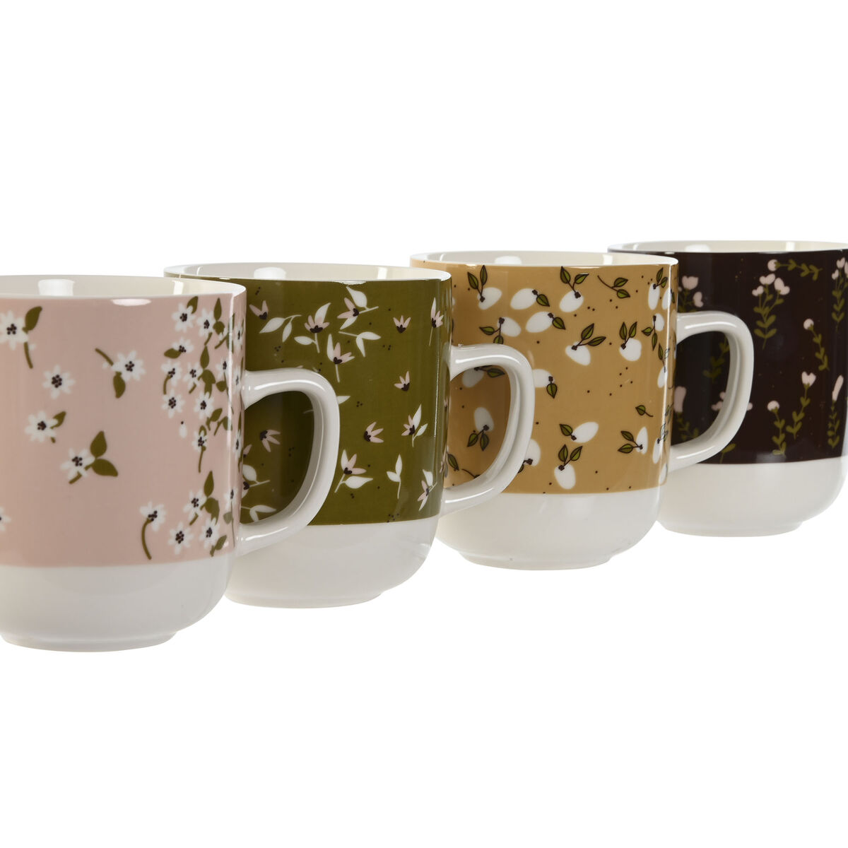 Tazza Mug DKD Home Decor Marrone Verde Rosa Senape Porcellana 380 ml (4 Unità) - Immagine 2