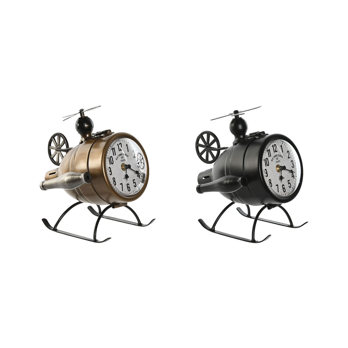 Orologio da Tavolo Home ESPRIT Nero Dorato Loft Elicottero (2 Unità)