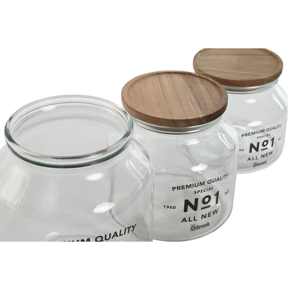Set di 3 Barattoli Home ESPRIT Naturale Cristallo Acacia 1,5 L 2 L 3 L 16 x 16 x 21 cm - Immagine 3
