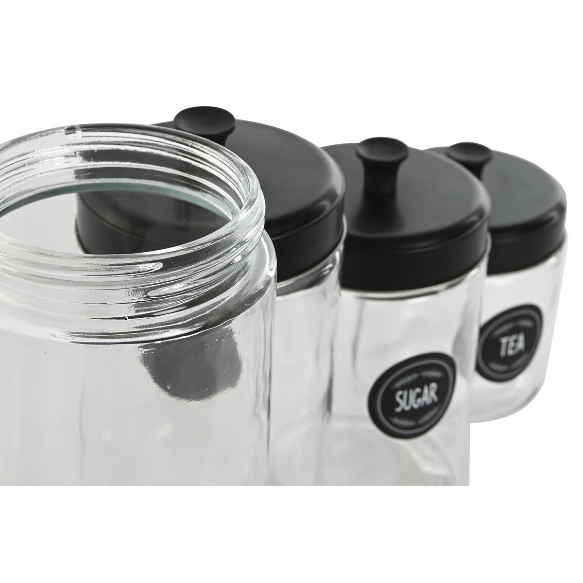 Set di 4 Barattoli Home ESPRIT Nero Metallo Cristallo 1 L 1,5 L 1,8 L 10,4 x 10,4 x 26,4 cm - Immagine 3