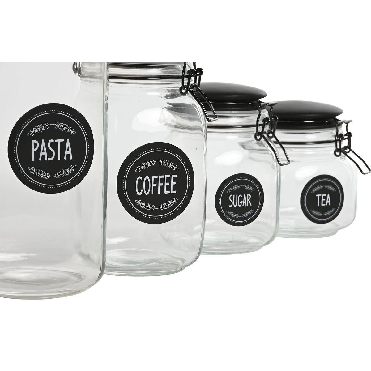 Set di 4 Barattoli Home ESPRIT Nero Metallo Cristallo 2 L 11,4 x 11,4 x 26,7 cm - Immagine 3