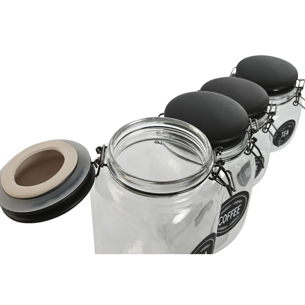 Set di 4 Barattoli Home ESPRIT Nero Metallo Cristallo 2 L 11,4 x 11,4 x 26,7 cm - Immagine 6