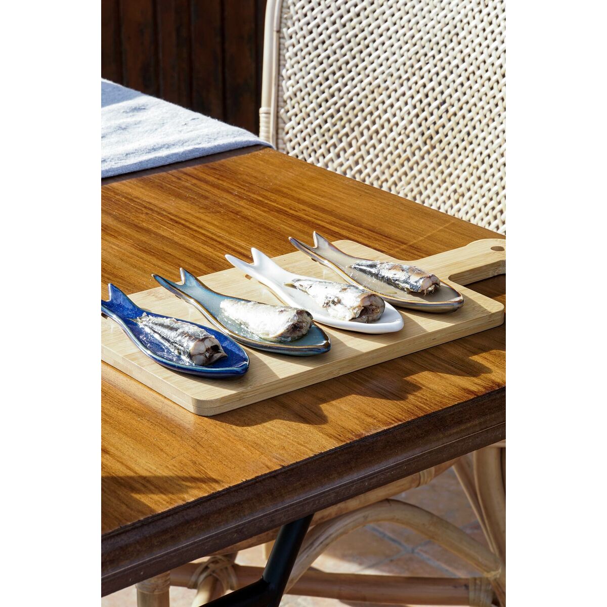 Set da Aperitivo Home ESPRIT Azzurro Verde Blu Marino Bambù Porcellana Mediterraneo Pesci 36 x 18 x 1,3 cm 5 Pezzi - Immagine 2