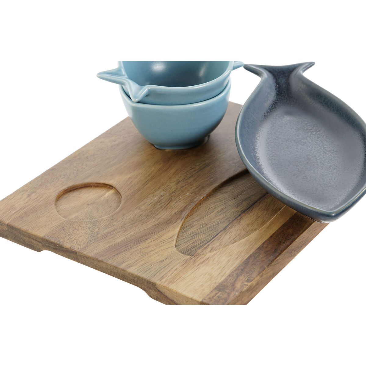 Set da Aperitivo Home ESPRIT Azzurro Blu cielo Porcellana Acacia Mediterraneo Pesci 19,5 x 16,5 x 1,3 cm 4 Pezzi - Immagine 3