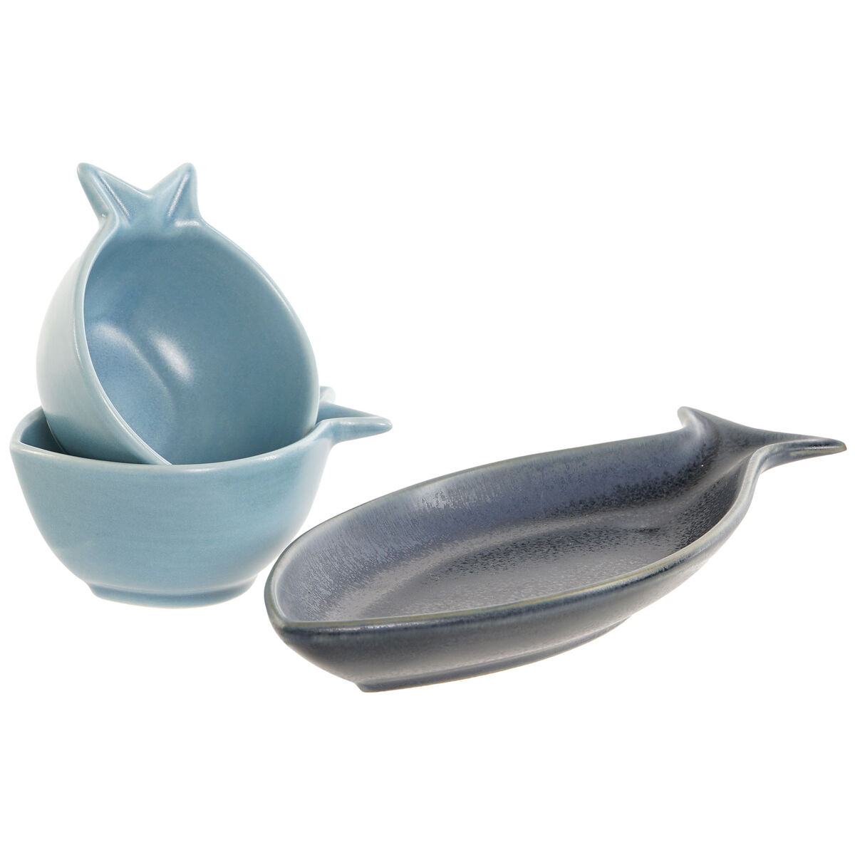Set da Aperitivo Home ESPRIT Azzurro Blu cielo Porcellana Acacia Mediterraneo Pesci 19,5 x 16,5 x 1,3 cm 4 Pezzi - Immagine 4
