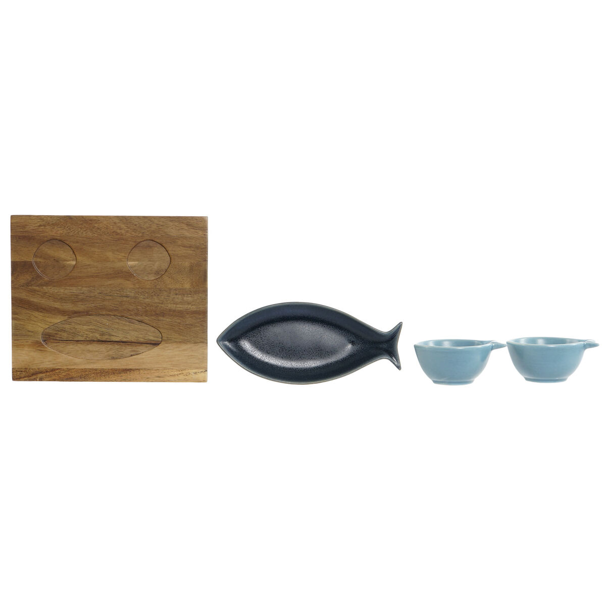 Set da Aperitivo Home ESPRIT Azzurro Blu cielo Porcellana Acacia Mediterraneo Pesci 19,5 x 16,5 x 1,3 cm 4 Pezzi - Immagine 5