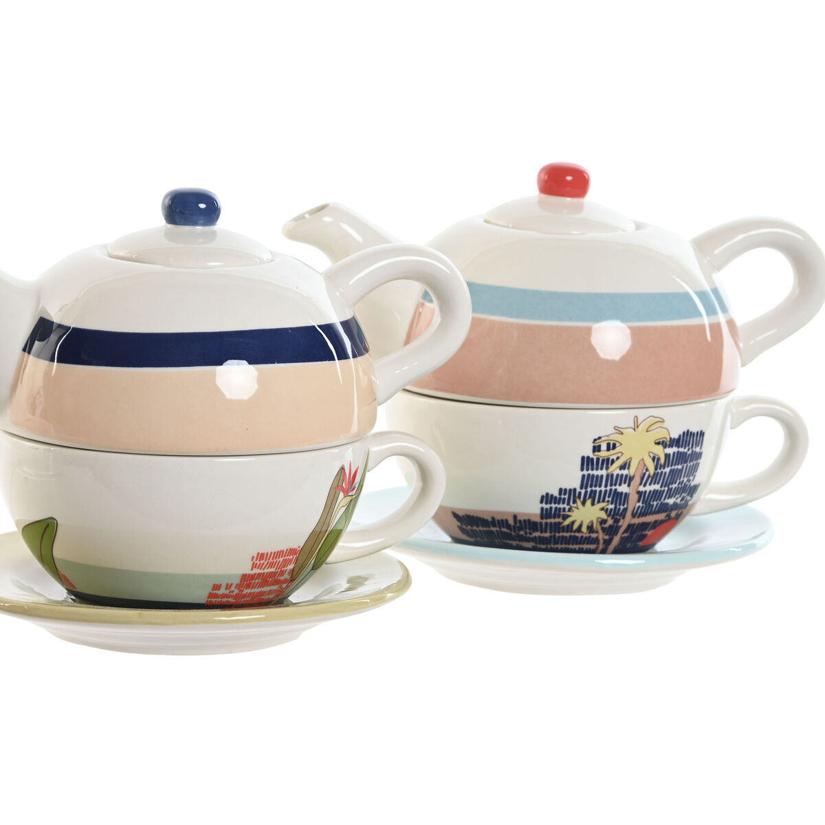 Teiera Home ESPRIT Azzurro Bianco Verde Rosa chiaro Dolomite 750 ml (2 Unità) - Immagine 2