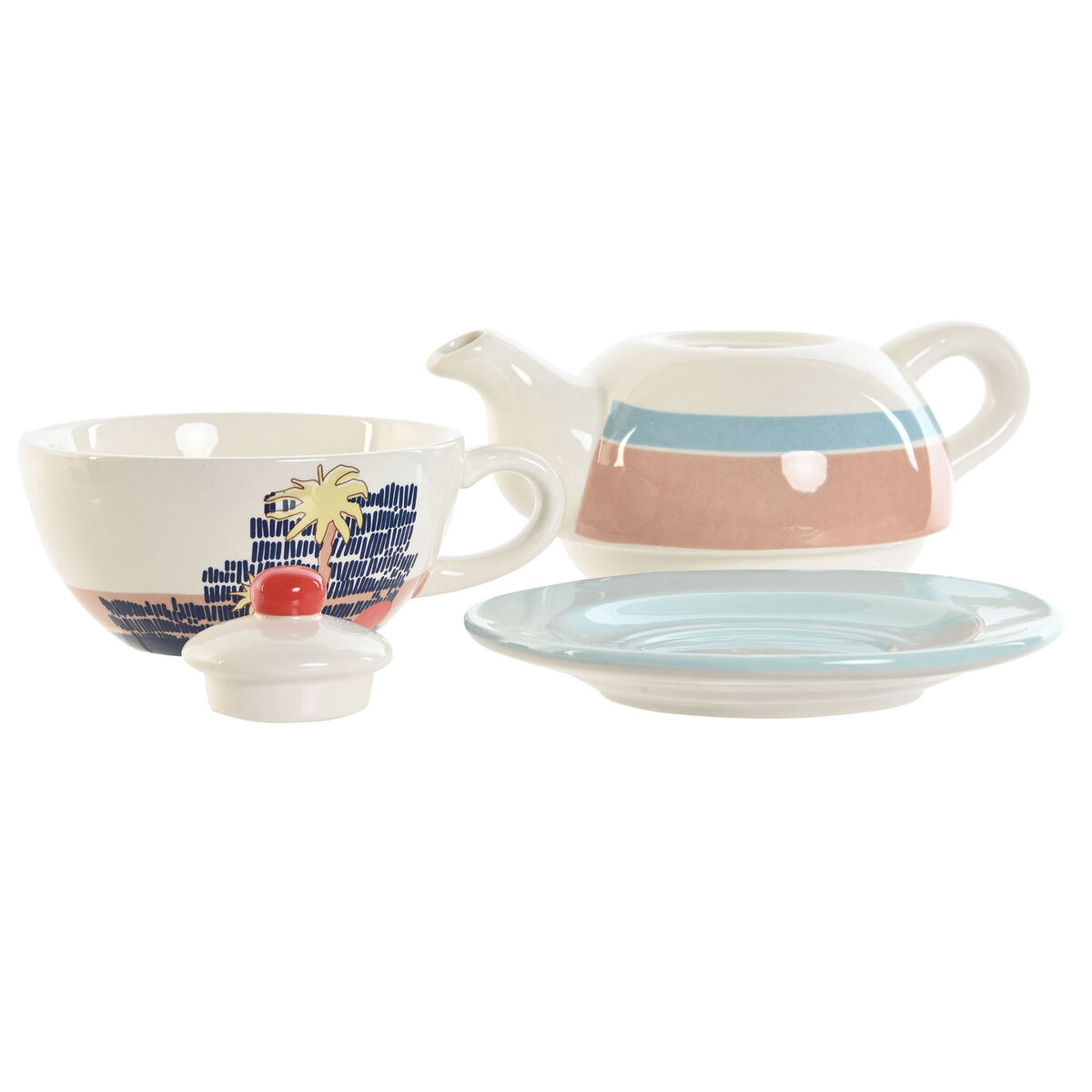 Teiera Home ESPRIT Azzurro Bianco Verde Rosa chiaro Dolomite 750 ml (2 Unità) - Immagine 3