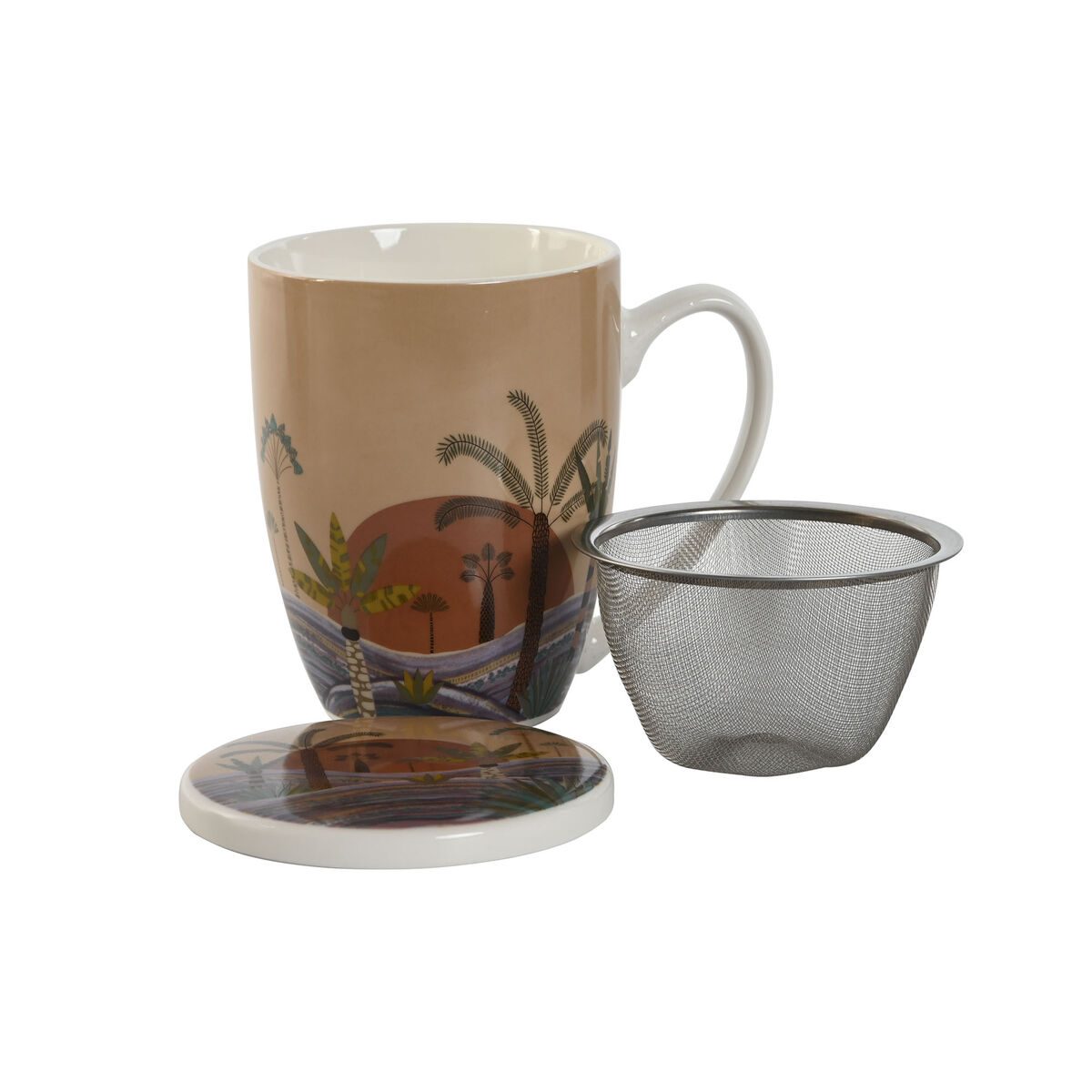 Tazza con Filtro per Infusioni Home ESPRIT Azzurro Beige Terracotta Acciaio inossidabile Porcellana 380 ml (2 Unità) - Immagine 3