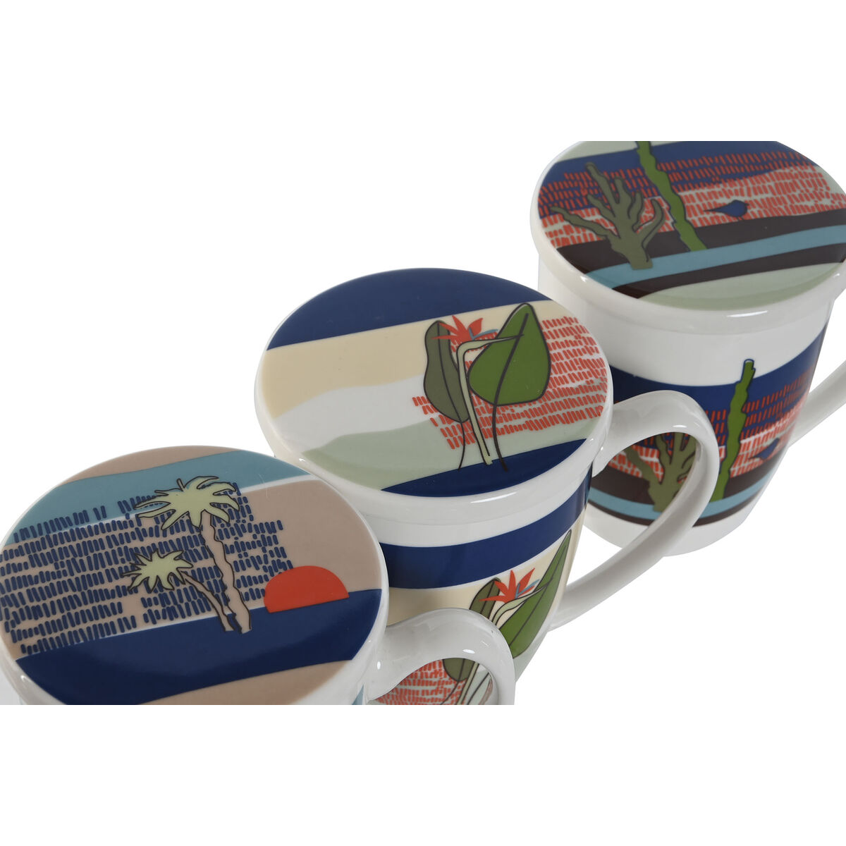 Tazza con Filtro per Infusioni Home ESPRIT Azzurro Verde Acciaio inossidabile Porcellana Tropicale 380 ml (3 Unità) - Immagine 2