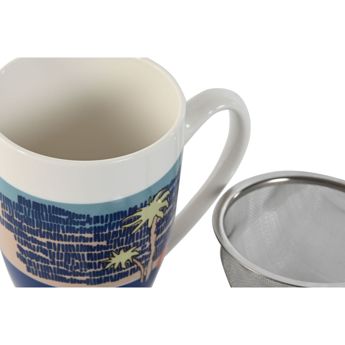 Tazza con Filtro per Infusioni Home ESPRIT Azzurro Verde Acciaio inossidabile Porcellana Tropicale 380 ml (3 Unità) - Immagine 4