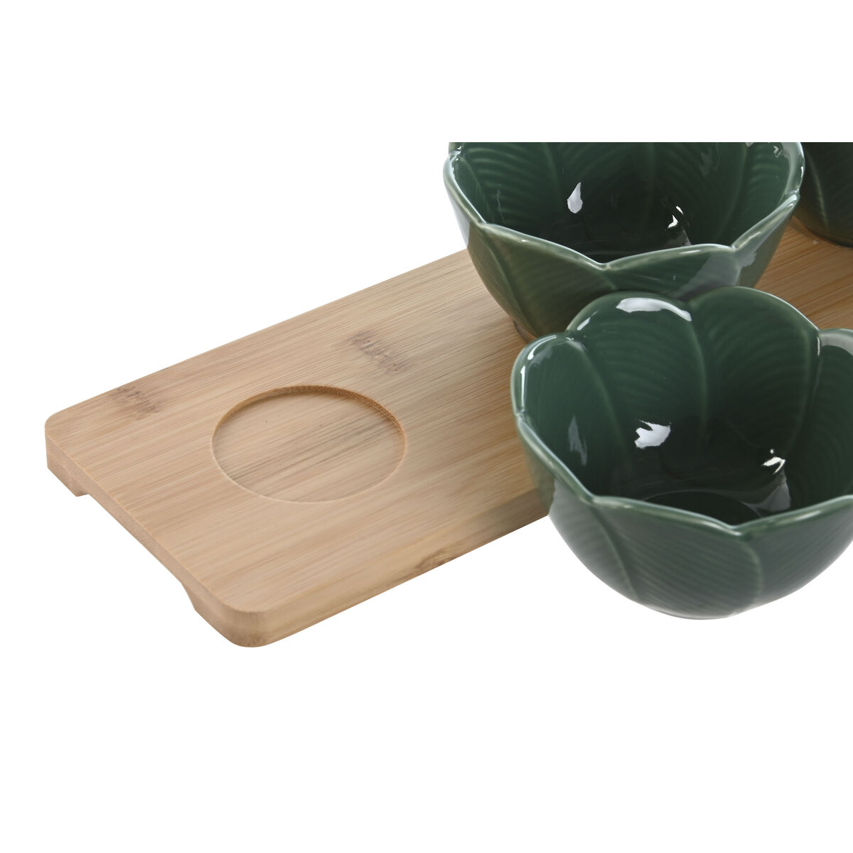 Set da Aperitivo Home ESPRIT Verde Verde scuro Bambù Porcellana Tropicale 4 Pezzi 32 x 10 x 7 cm (2 Unità) - Immagine 3