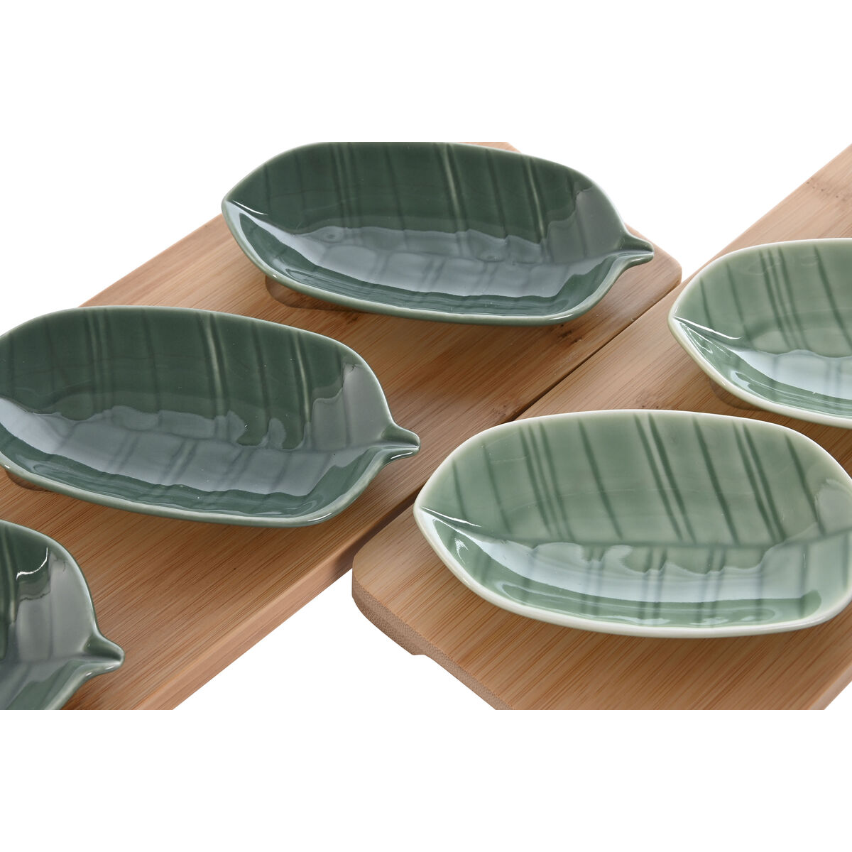 Set da Aperitivo Home ESPRIT Verde Verde scuro Bambù Porcellana Tropicale 4 Pezzi 28,4 x 10,5 x 3 cm (2 Unità) - Immagine 2