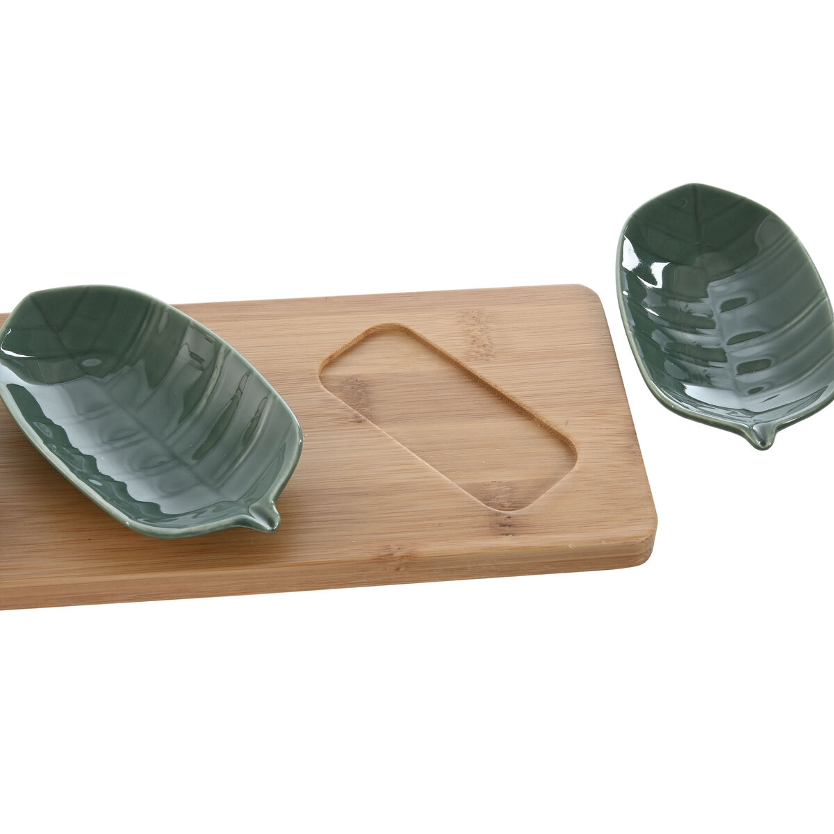 Set da Aperitivo Home ESPRIT Verde Verde scuro Bambù Porcellana Tropicale 4 Pezzi 28,4 x 10,5 x 3 cm (2 Unità) - Immagine 3